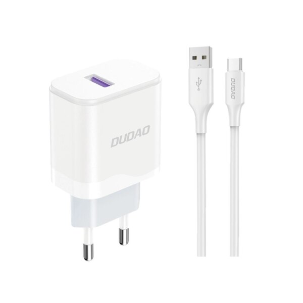 Dudao - Stekker met USB aansluiting (5V) - USB naar USB-C oplader - 2.4A oplaadkabel - Datakabel - 1 Meter - Wit