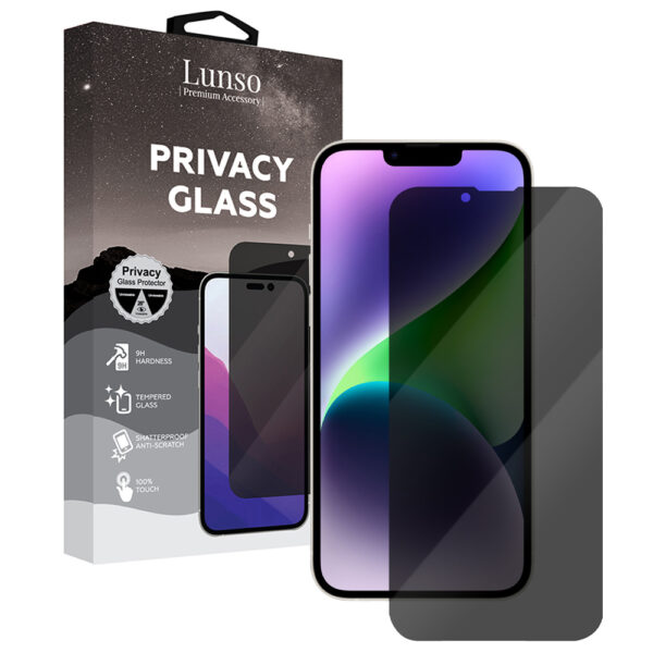 Lunso - iPhone 14 Plus - Privacy Glass - Gehard beschermglas
