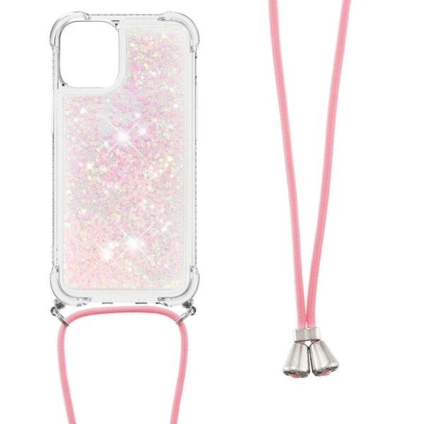 Lunso - Backcover hoes met koord - iPhone 13 - Glitter Rose Zilver