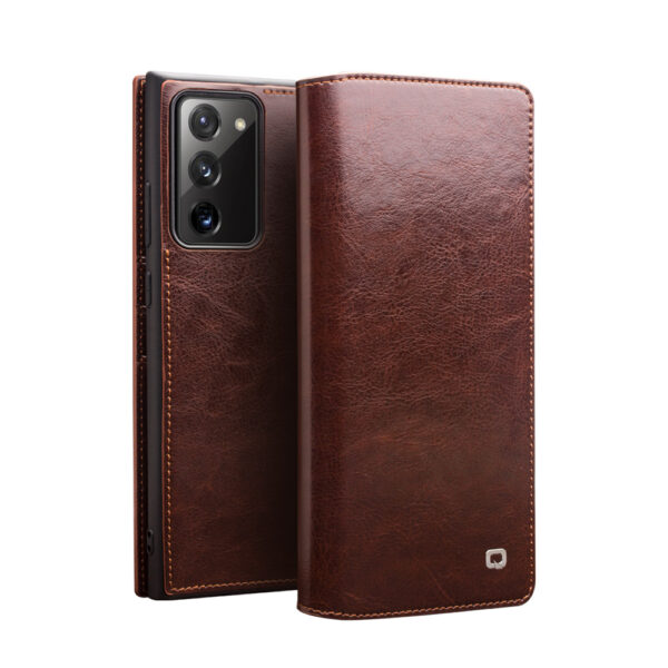 Qialino - echt lederen luxe wallet hoes - Samsung Galaxy Note 20 - Bruin