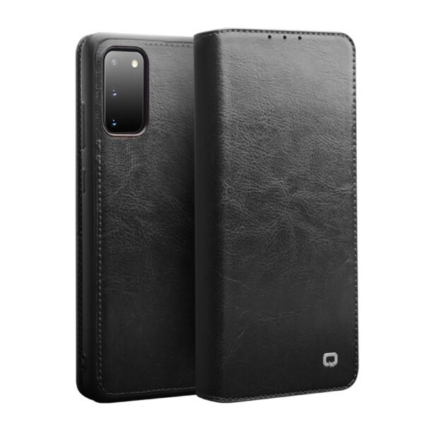 Qialino - echt lederen luxe wallet hoes - Samsung Galaxy S20 - Zwart