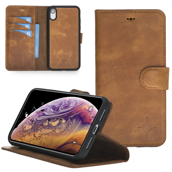 NorthLife - Uitneembare 2-in-1 sleepcover bookcase hoes - iPhone XR - Tiguan Leer Cognac