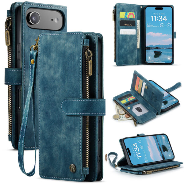 Caseme iPhone 17 Air PU leren hoesje -portemonnee - Blauw