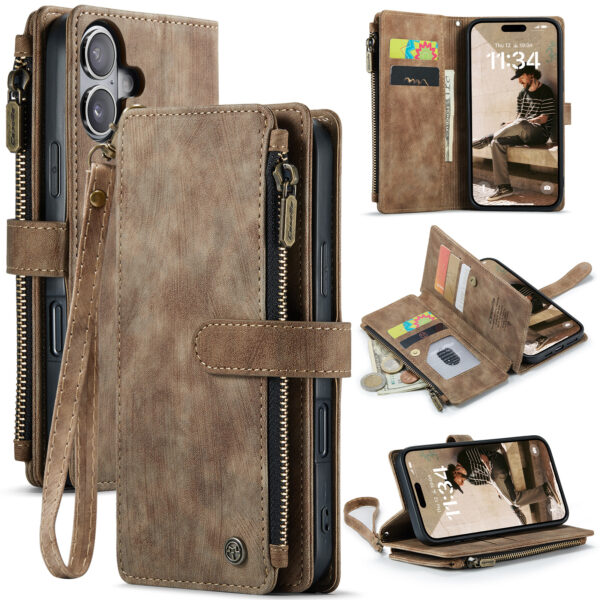 Caseme iPhone 17 PU leren hoesje - portemonnee - Bruin