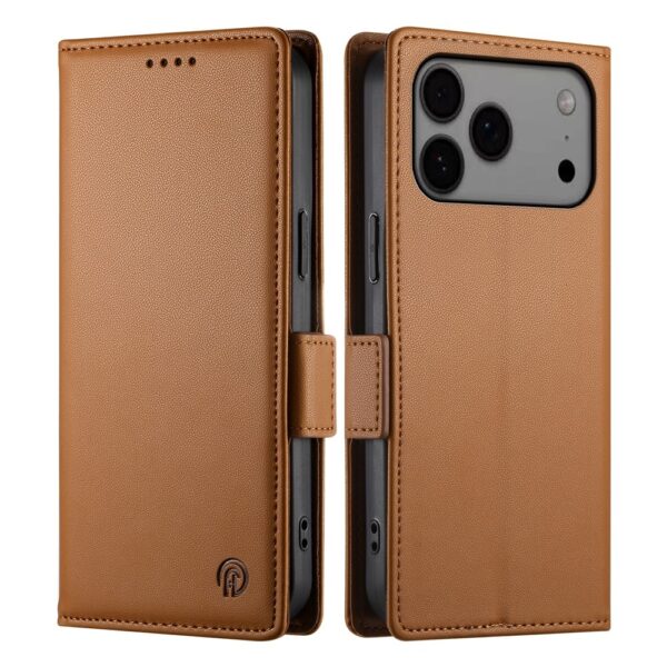 Lunso iPhone 17 Pro Max hoesje - PU leren Bookcase met ruimte voor pasjes - Bruin