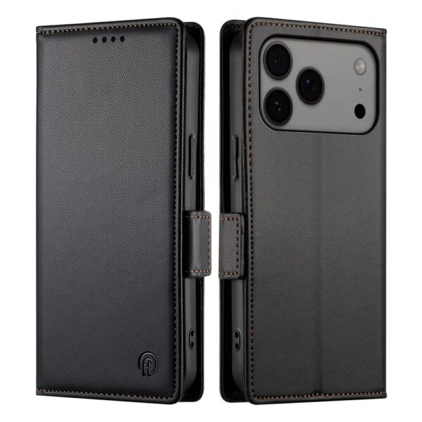 Lunso iPhone 17 Pro Max hoesje - PU leren Bookcase met ruimte voor pasjes - Zwart