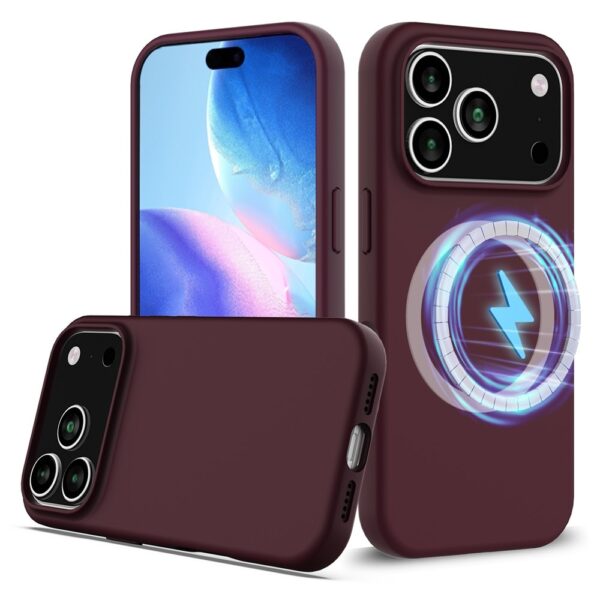 Lunso iPhone 17 Pro hoesje - Flexibel siliconen Backcover met MagSafe - Bordeaux Rood