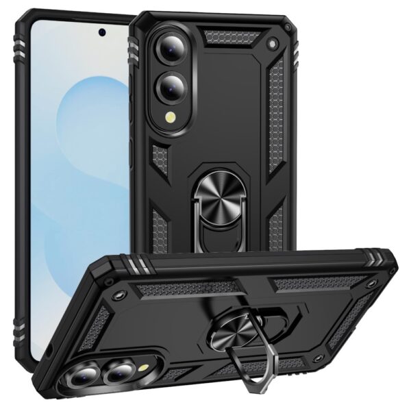 Lunso Samsung Galaxy S25 Edge hoesje - Armor backcover met ringhouder - Zwart
