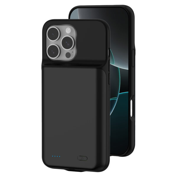 Lunso iPhone 16 Pro case - Powerbank hoesje 7000 mAh - Zwart
