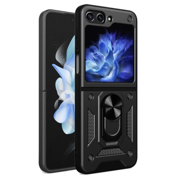 Lunso Samsung Galaxy Z Flip 7 FE / Flip6 - Armor backcover hoes met ringhouder - Zwart