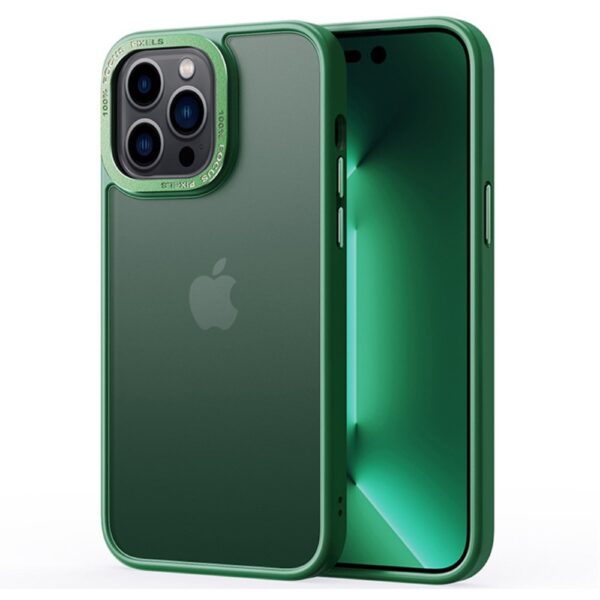 Lunso - iPhone 15 - Back cover hoesje - Metalen ring Donkergroen