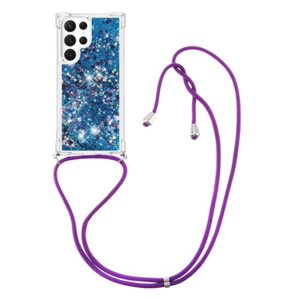 Lunso - Samsung Galaxy S23 Ultra - Telefoonhoes met koord - Glitter Blauw