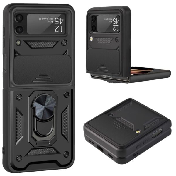 Lunso - Samsung Galaxy Z Flip4 - Armor Guard telefoonhoes met ringhouder - Zwart