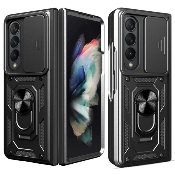 Lunso - Samsung Galaxy Z Fold4 - Armor Guard telefoonhoes met ringhouder - Zwart