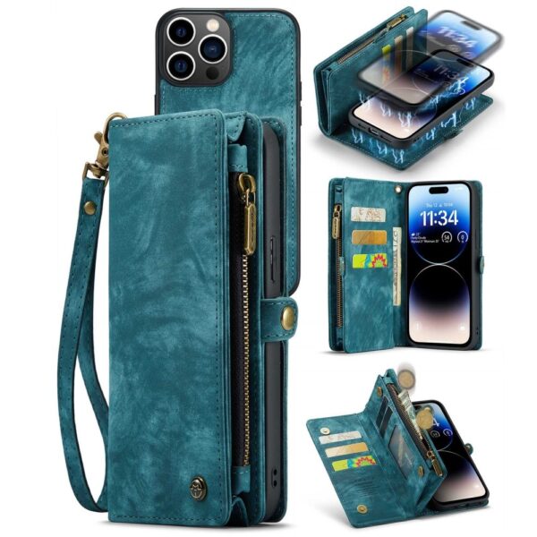 Caseme - iPhone 14 Pro Max - Vintage 2 in 1 portemonnee hoes - Blauw