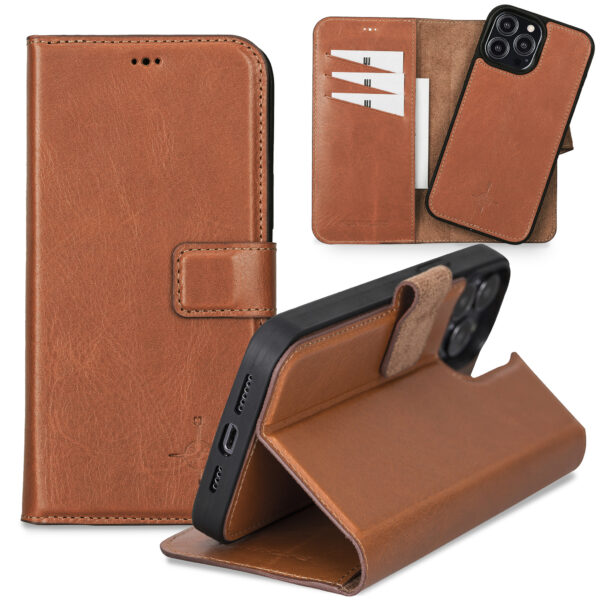 NorthLife - iPhone 13 Pro Max - Lederen Afneembare 2-in-1 bookcase hoes - Cognac