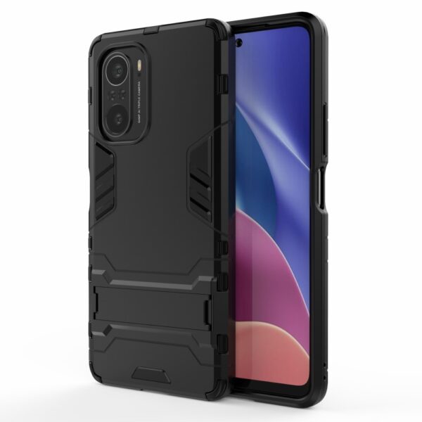 Lunso - Double Armor backcover hoes met stand - Xiaomi Mi 11i / Poco F3 - Zwart