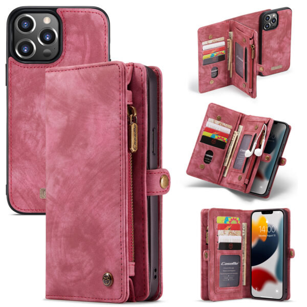 Caseme - vintage 2 in 1 portemonnee hoes - iPhone 13 Pro - Rood