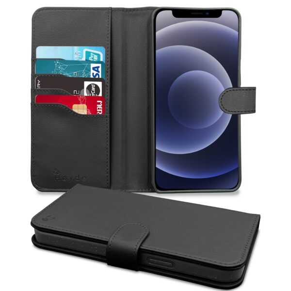 Høyde - Vegan lederen bookcase hoes - 100% Biologisch Afbreekbaar - iPhone 12 Mini - Zwart