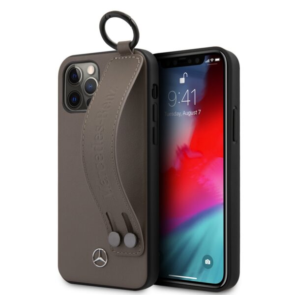 Mercedes - iPhone 12 / iPhone 12 Pro - Leren Backcover hoes met Handstrap - Bruin