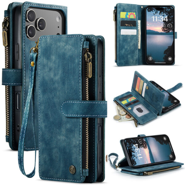 Caseme iPhone 17 Pro Max PU leren hoesje - portemonnee - Blauw