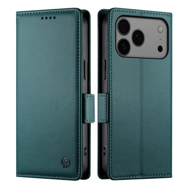 Lunso iPhone 17 Pro Max hoesje - PU leren Bookcase met ruimte voor pasjes - Groen