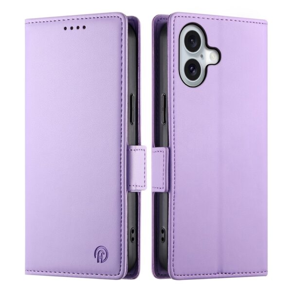 Lunso iPhone 17 hoesje - PU leren Bookcase met ruimte voor pasjes - Lila