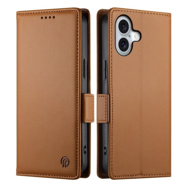 Lunso iPhone 17 hoesje - PU leren Bookcase met ruimte voor pasjes - Bruin