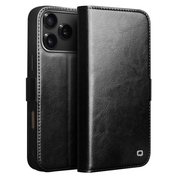 Qialino iPhone 17 Pro Max hoesje - Leren bookcase - Zwart