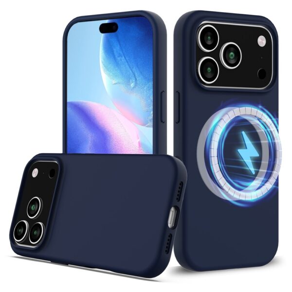 Lunso iPhone 17 Pro Max hoesje - Flexibel siliconen Backcover met MagSafe - Donkerblauw