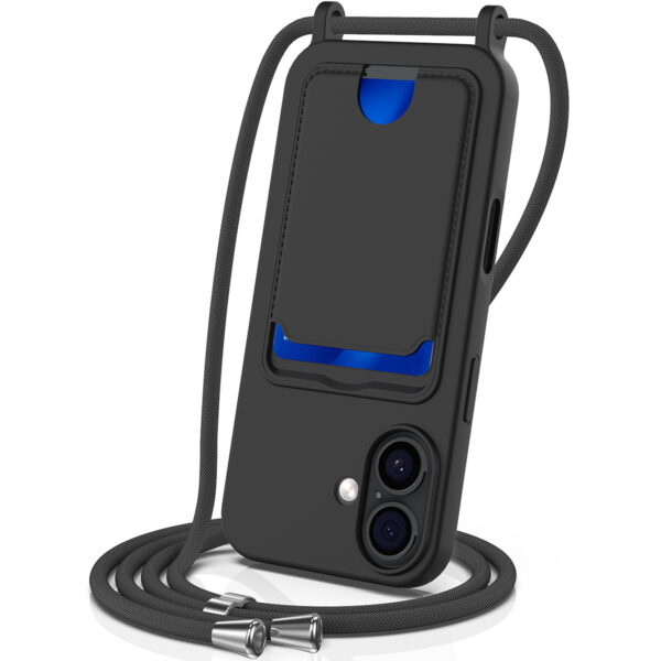 Lunso iPhone 17 - Telefoonhoes met koord en kaarthouder - Zwart