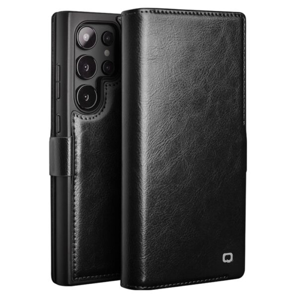 Qialino Samsung Galaxy S25 Ultra hoesje - Leren bookcase - Zwart
