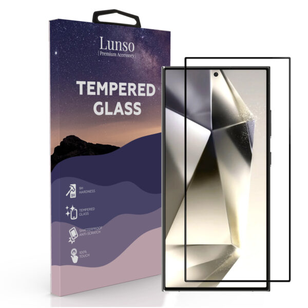 Lunso Samsung Galaxy S24 Ultra Gehard Beschermglas - Full Cover Screenprotector - Black Edge