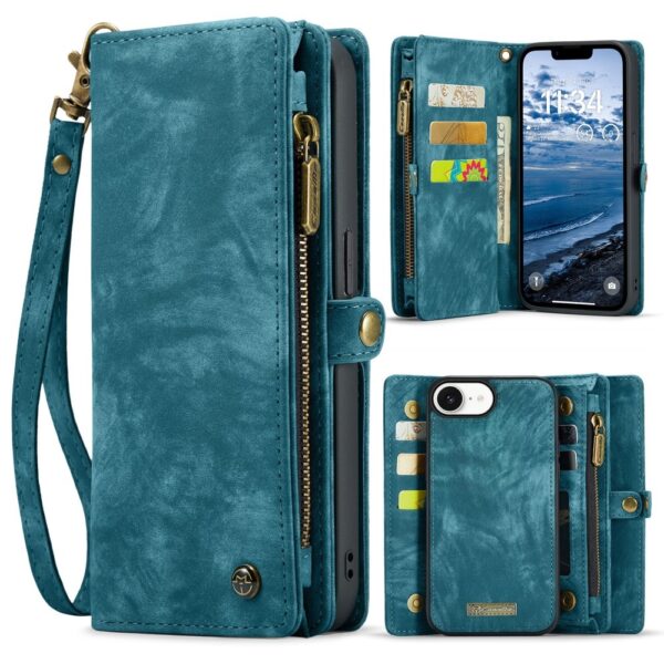 Caseme iPhone 16e hoesje - Vintage 2 in 1 portemonnee - Blauw