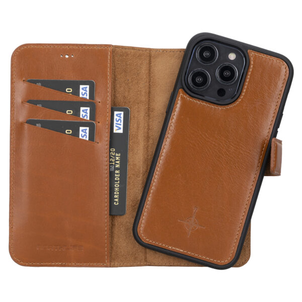 NorthLife - iPhone 14 Pro Max - Lederen Afneembare 2-in-1 bookcase hoes - Cognac