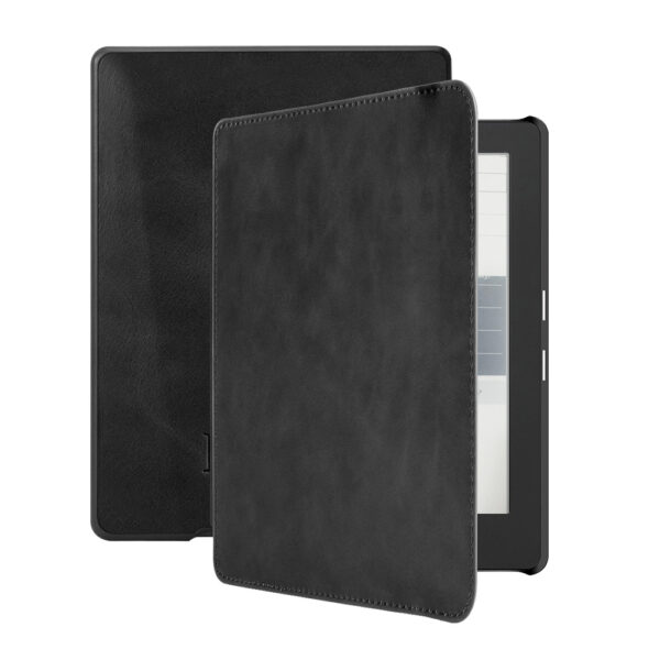 Lunso - Kobo Aura H2o edition 1 hoes (6.8 inch) - Lederen sleep cover - Zwart