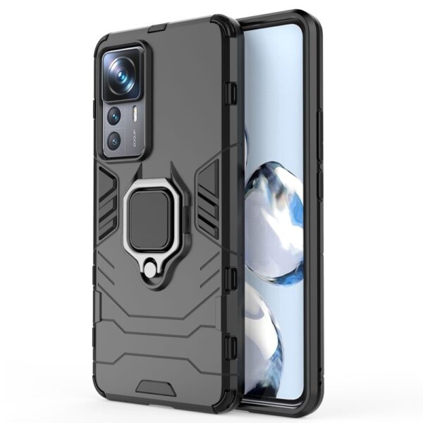 Lunso - Xiaomi 12T Pro - Armor backcover hoes met ringhouder - Zwart