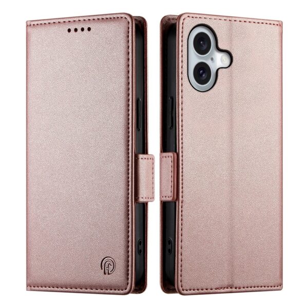 Lunso iPhone 17 hoesje - PU leren Bookcase met ruimte voor pasjes - Rose Goud