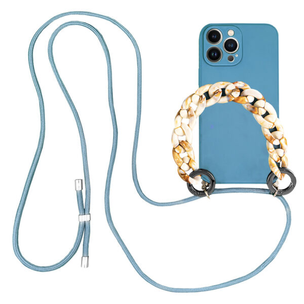Høyde - iPhone 13 Pro Max - Telefoonhoes met koord + Kralenketting - Blauw