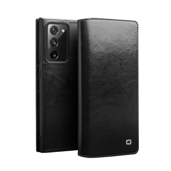 Qialino - echt lederen luxe wallet hoes - Samsung Galaxy Note 20 - Zwart